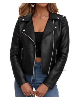 Faux Leather Cropped Moto Jacket Women Short Zip Up Concert Outfit